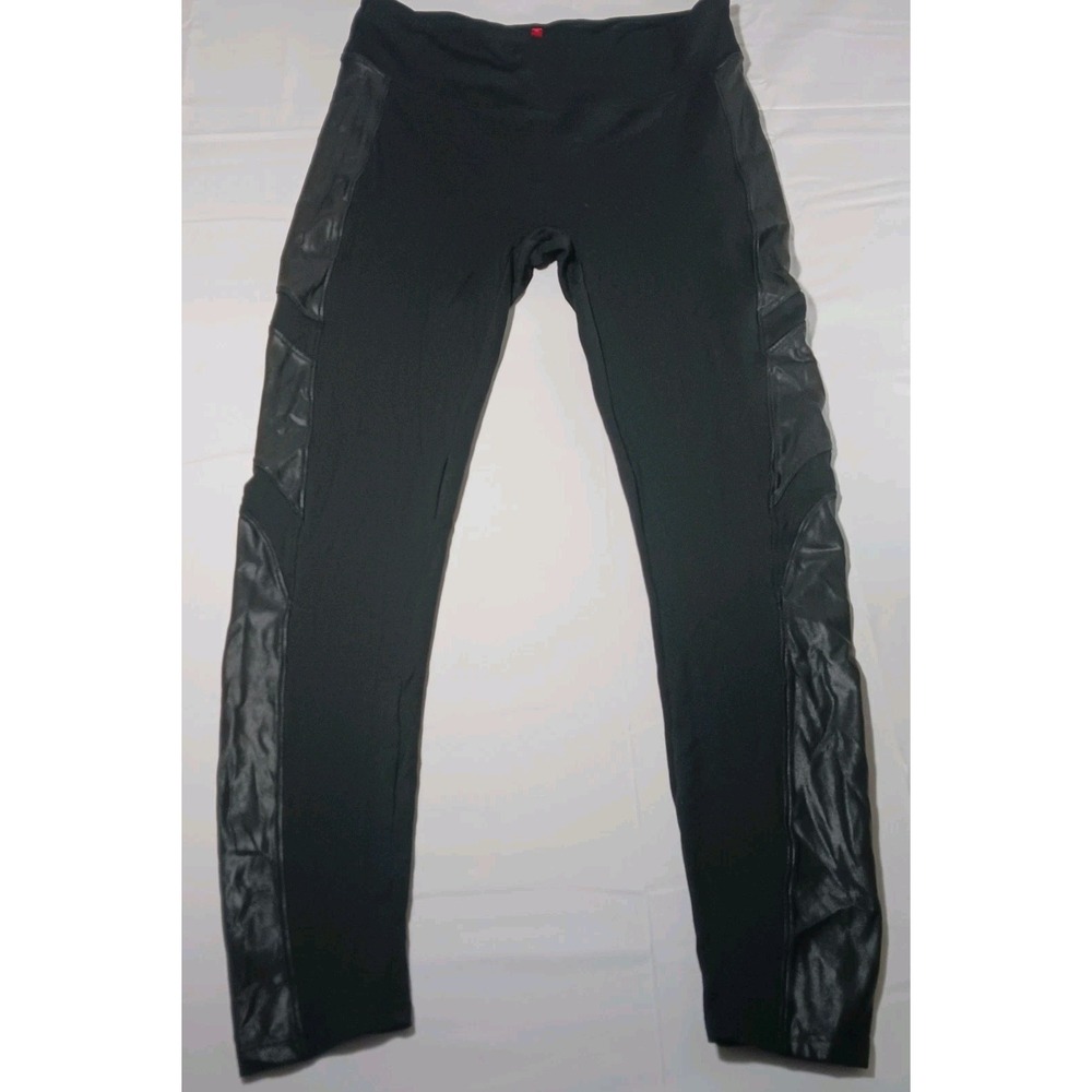 Spanx Women's Activewear Yoga Leggings Faux leather down the sides Sz XL